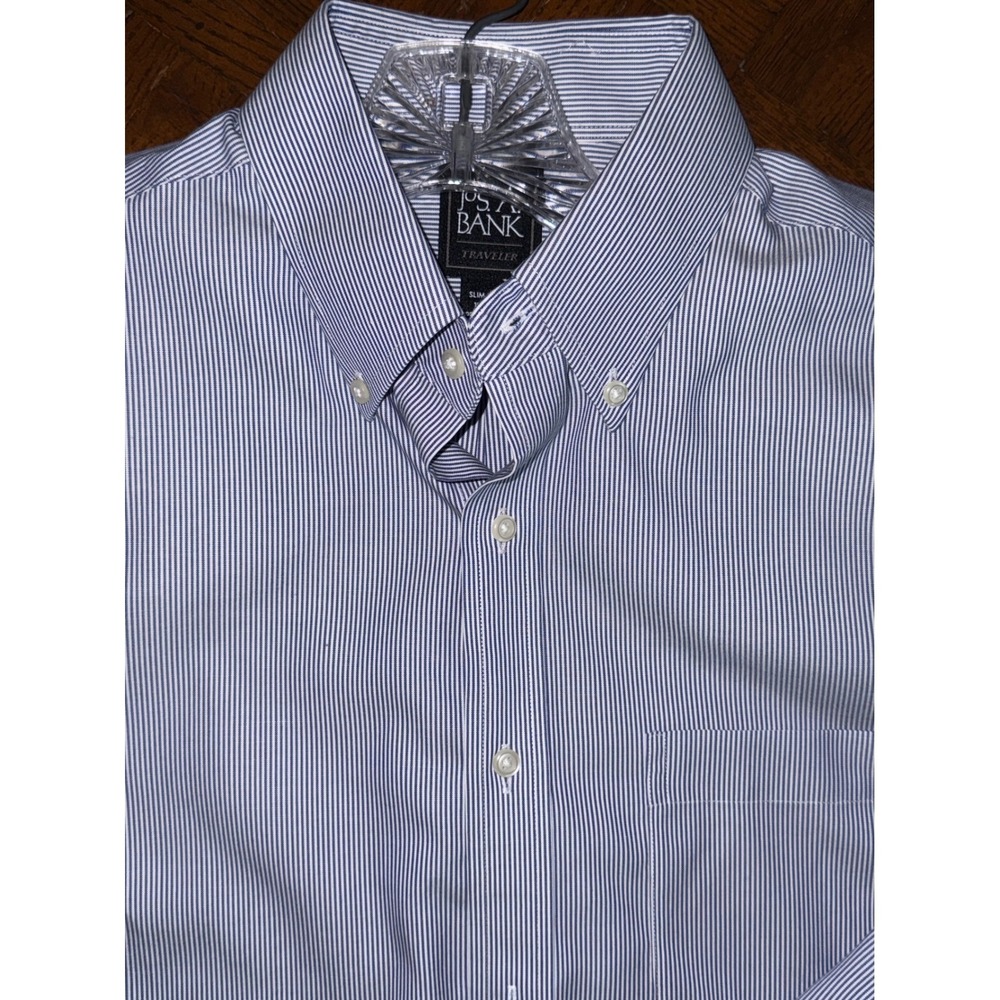 Jos A Bank Traveler Blue Micro Stripe Dress Shirt Size‎ 16-34  Slim Fit Business